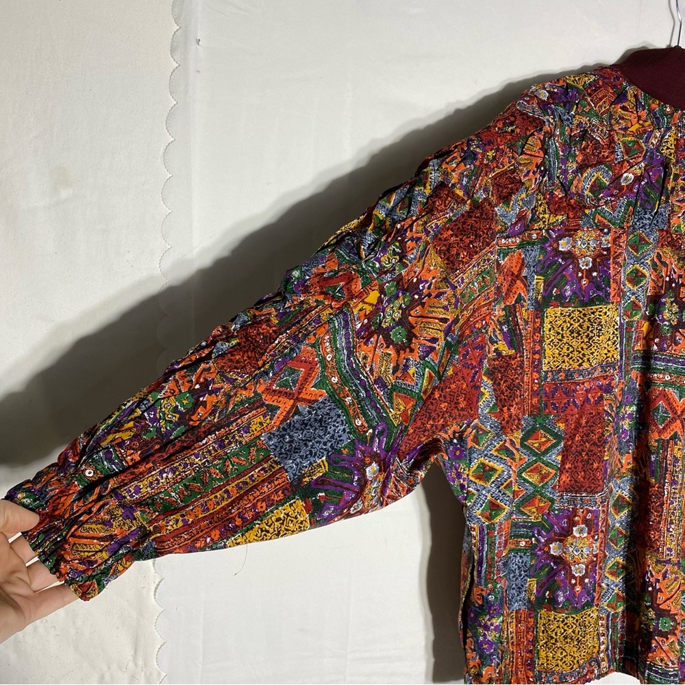 Vintage 90s Handmade All Over Multi Print Zip Front Bomber Jacket XL Streetwear - Picture 13 of 16